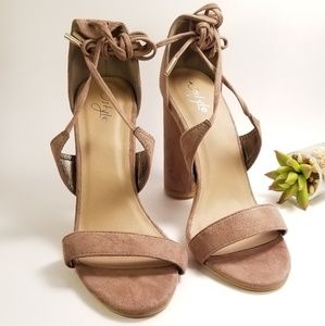 Tan lace up suede  heels